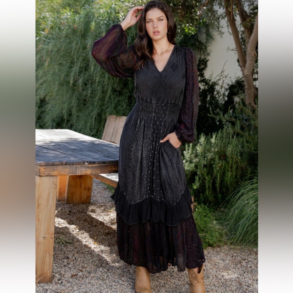 NWT YOUNG THREADS BOHO MAXI BLACK DRESS - Picture 3 of 7